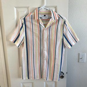 Topman Men's Seersucker Stripe Camp Collar Shirt